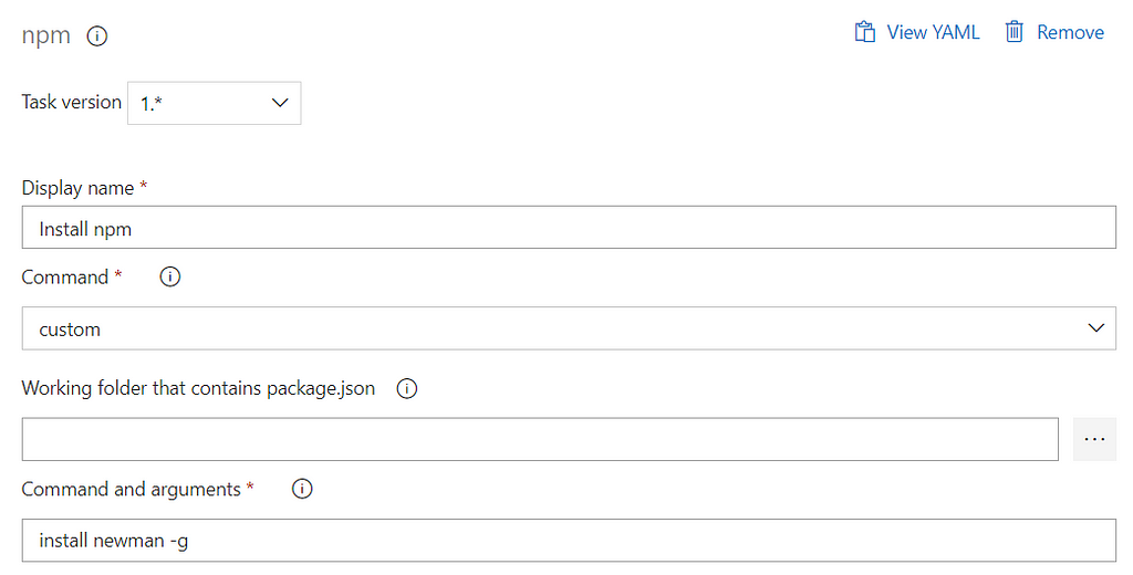 Example of npm task configuration