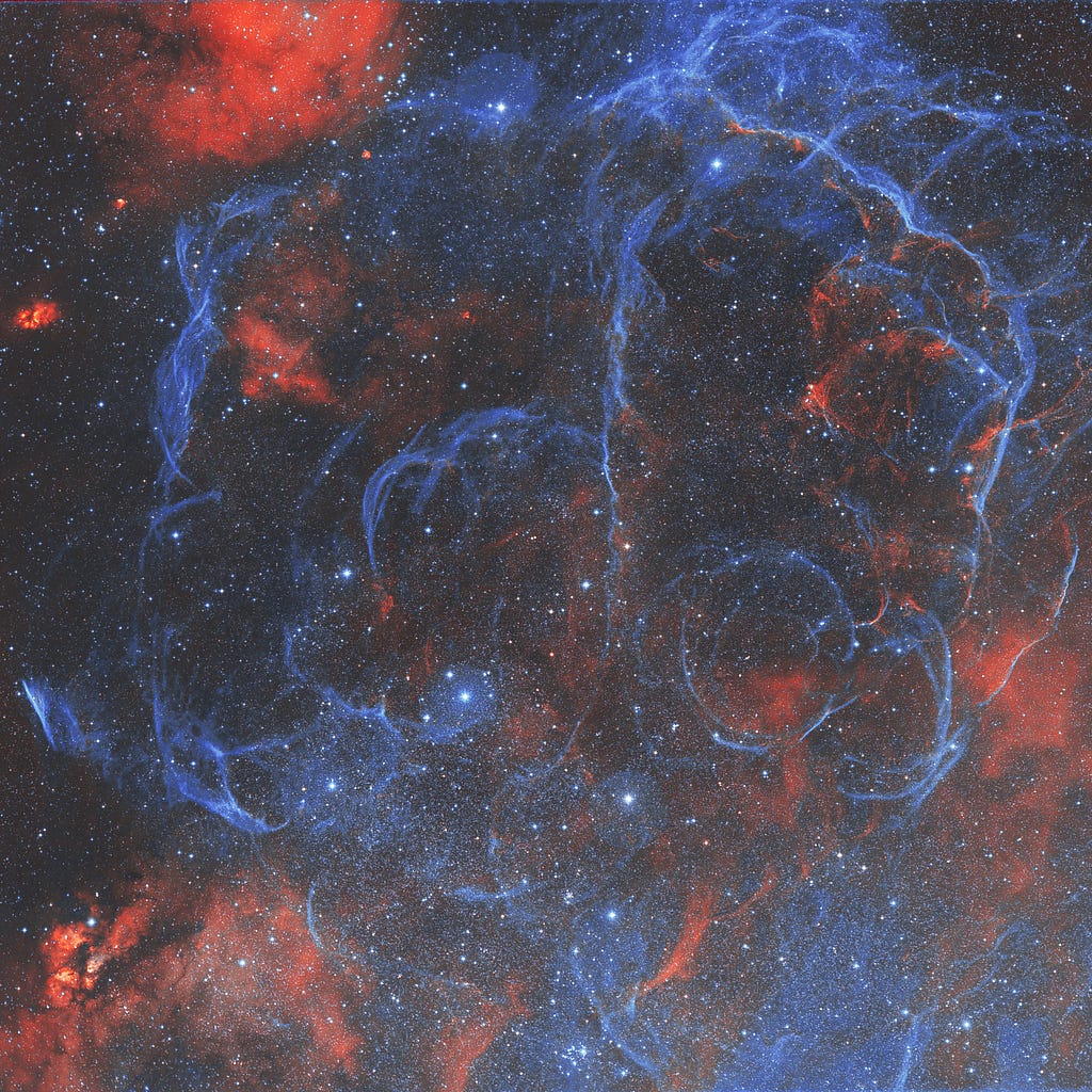 Astrophoto Vela Supernova Remnant Red Blue Star  Explosion