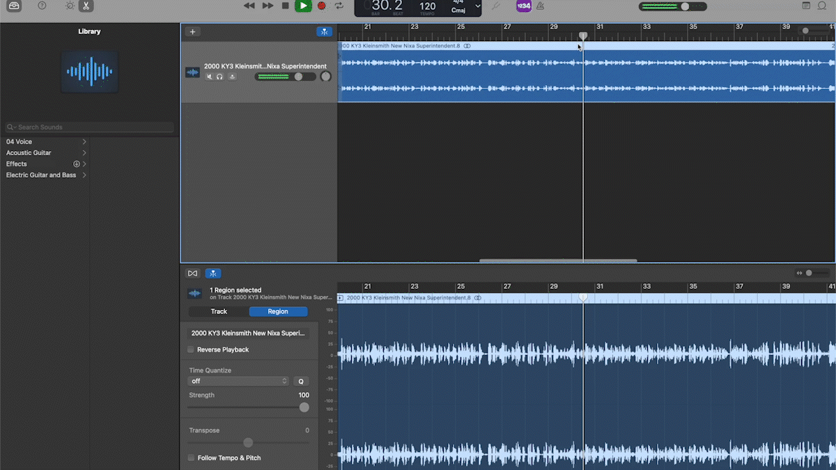 Cutting audio from the interview in Garage Band.