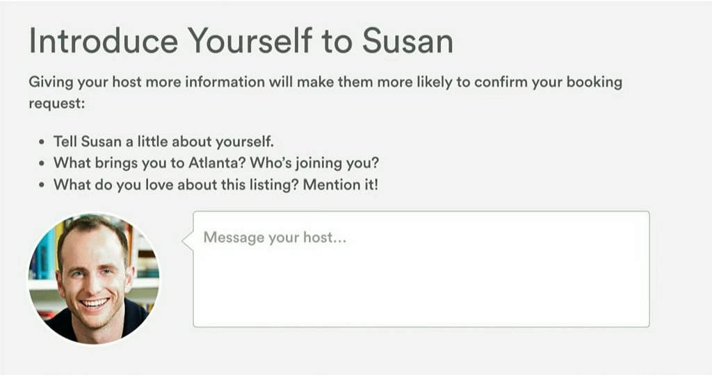 A screenshot of the AirBnB text box in which you can send your introducion to the host