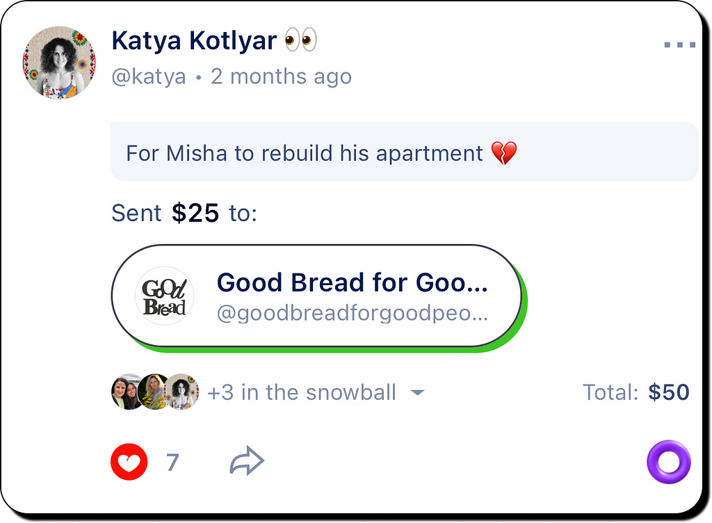 donation on donut social dot com app to Good bread for good people by katya kotlyar  public contribution to Good Bread for Good People, a nonprofit bakery that employs over 70 persons with intellectual disabilities while feeding those in need