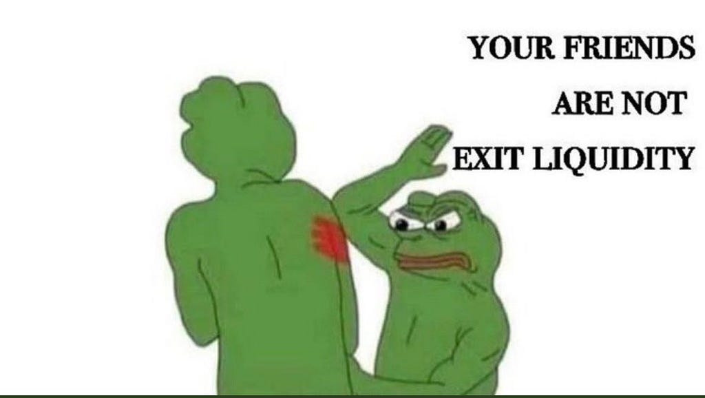 pepe the frog slapping friend on the back exit liquidity
