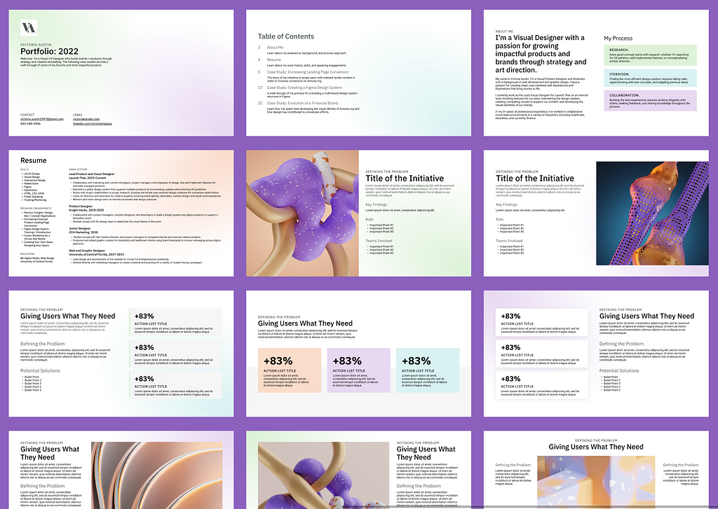 Layouts for various presentation slides, created in Figma.