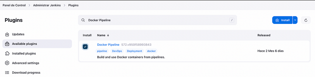 Check Docker Pipeline plugins is installed in Jenkins before run the CI