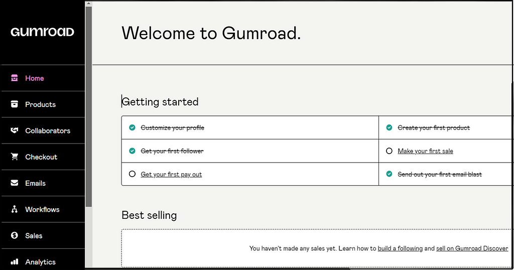 Gumroad Dashboard for users eyes-Image by author
