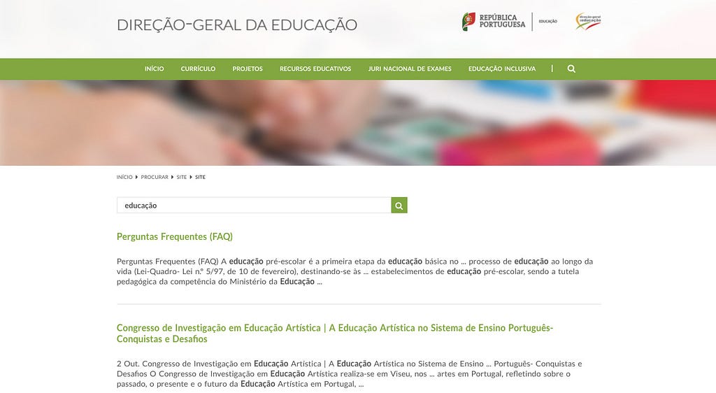Page of search results of portal Direção-Geral da Educação