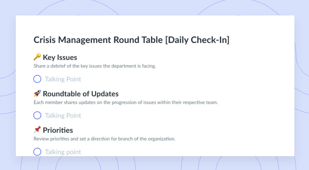 https://fellow.app/meeting-templates/crisis-management-round-table-daily-check-in-meeting-agenda-template/?from=81