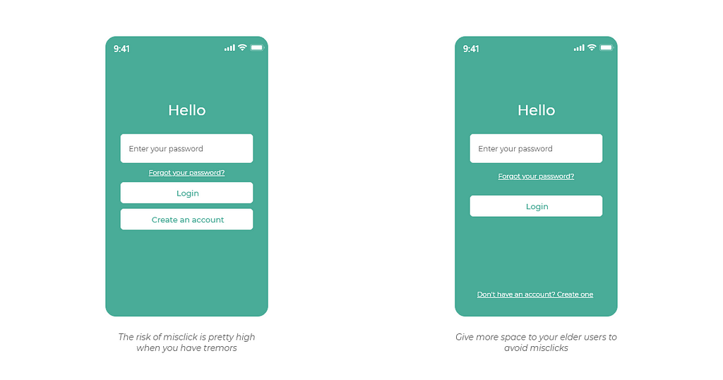 Mockup of an app that shows how spacing buttons is important