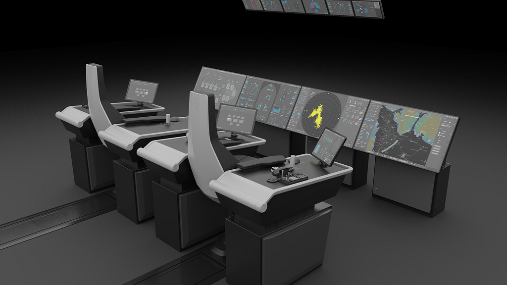 A imagem apresenta interface de navegação do Navio e área de trabalho também conhecido como Vessel Workstation