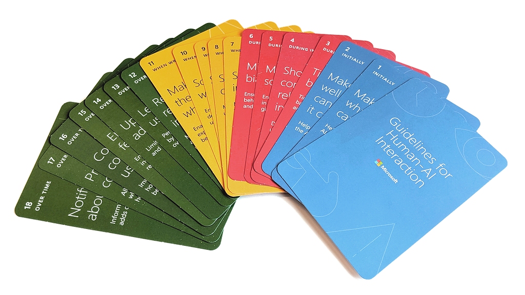 Image of Microsoft’s Human-AI design guidelines deck of cards