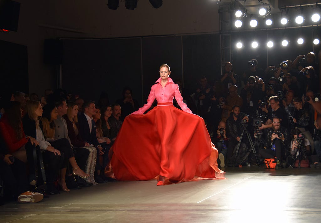 Red and Pink Gown | Photo Credit Joey Wang | Zang Toi — “New York, New York” F/W 2020 article by Cindy Ann Peterson