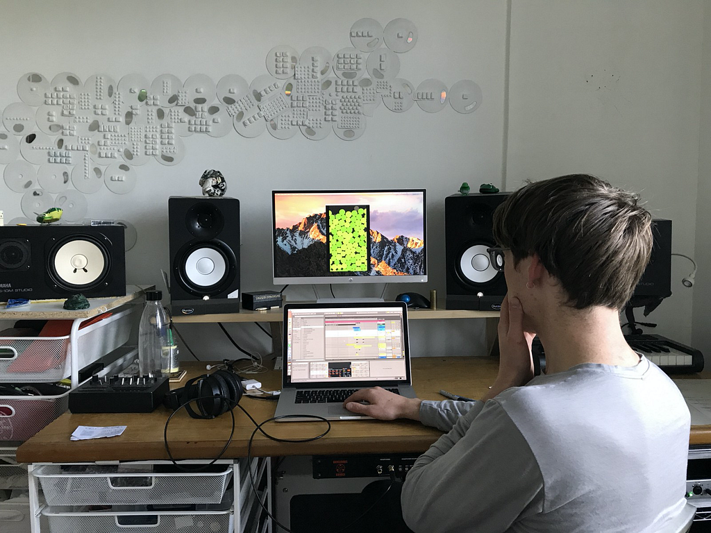 Gus Callahan editing Blackbox sound effects at his workstation