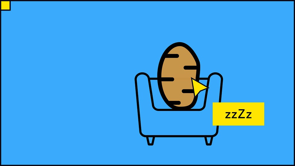 An illustration of a potato that sits on a sofa, that means couc potato