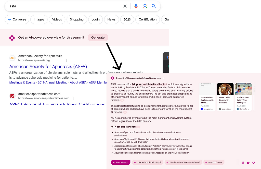 An example of Google’s AI powered search results