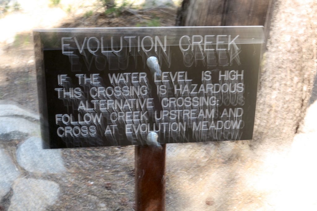 John Muir Trail JMT Evolution Creek sign