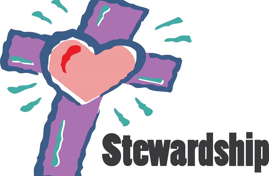 A heart on a cross and the word “stewardship”