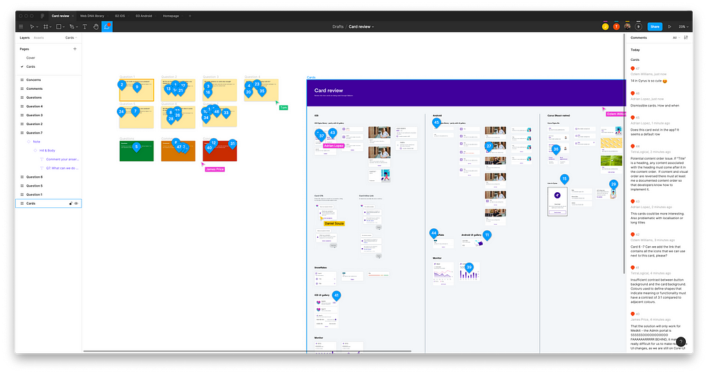 A screenshot of an interactive design review happening in the design tool Figma