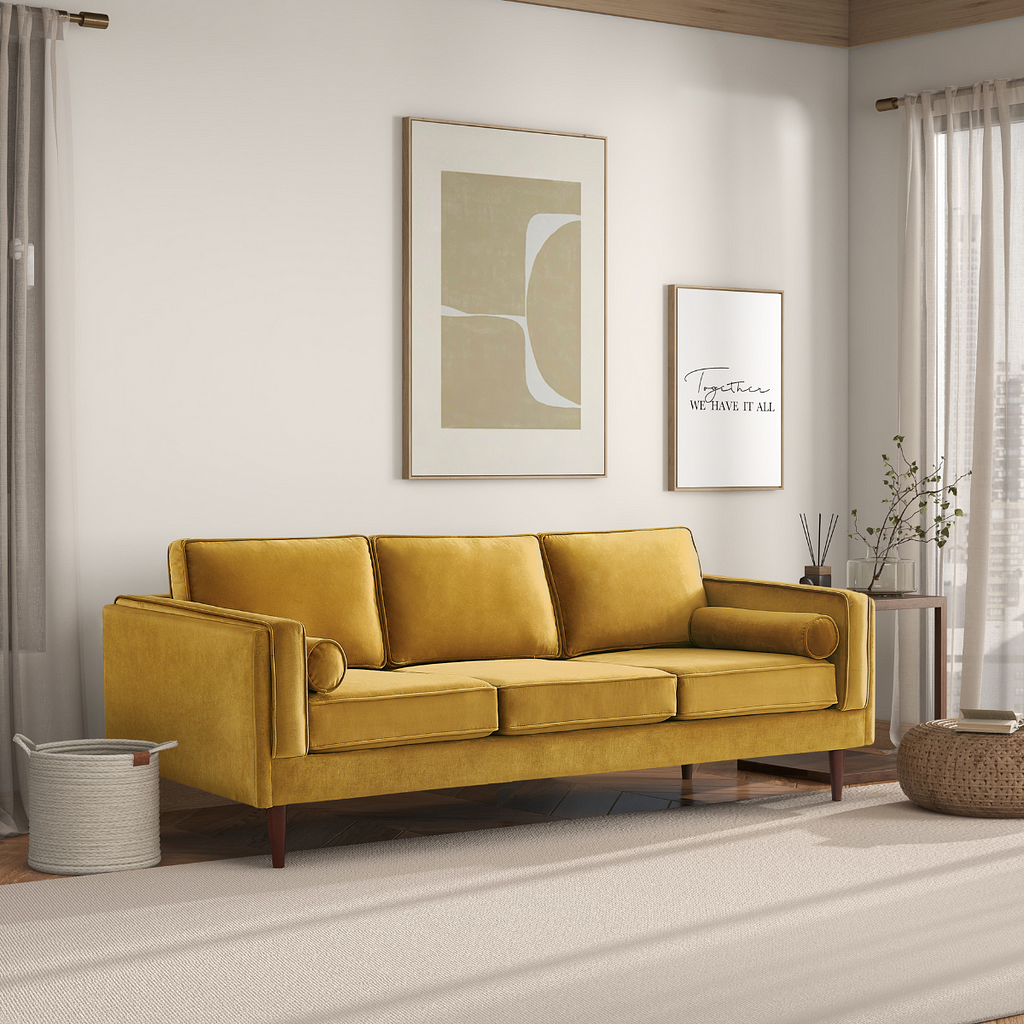 Fordham Yellow Velvet Sofa