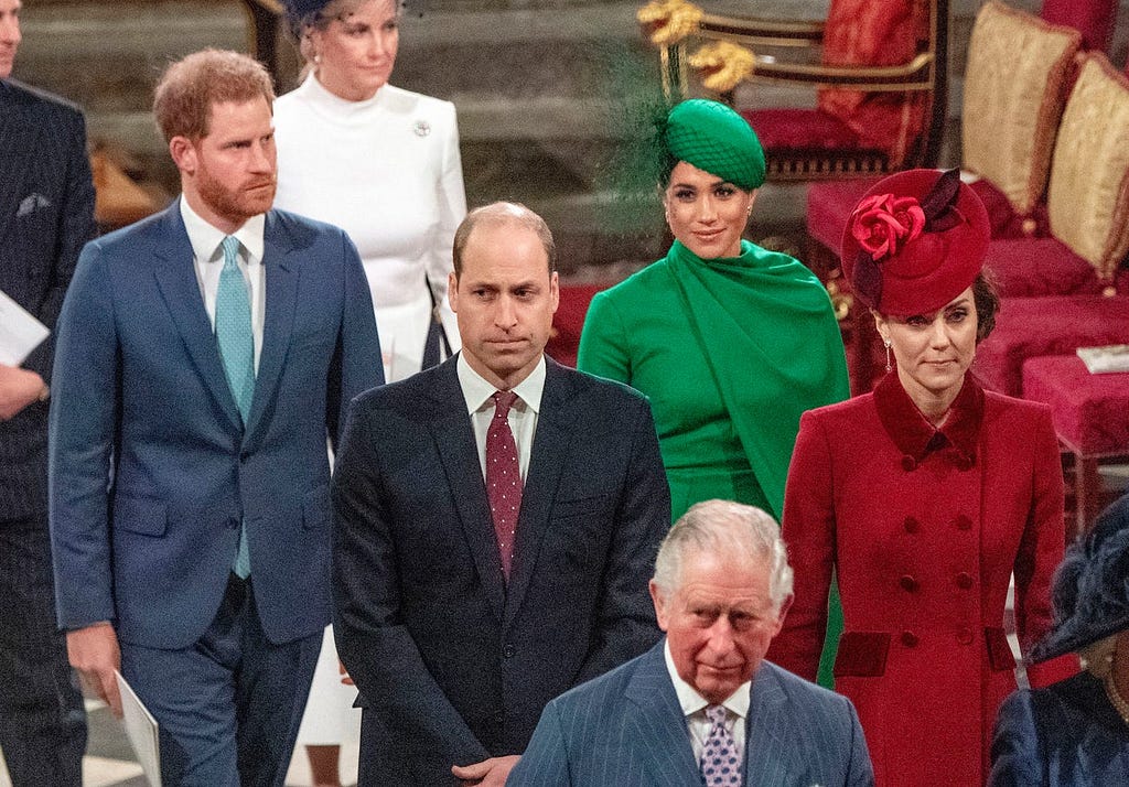 The Duke and Duchess of Sussex at their final royal engagement with the Duke and Duchess of Cambridge in March 2020.