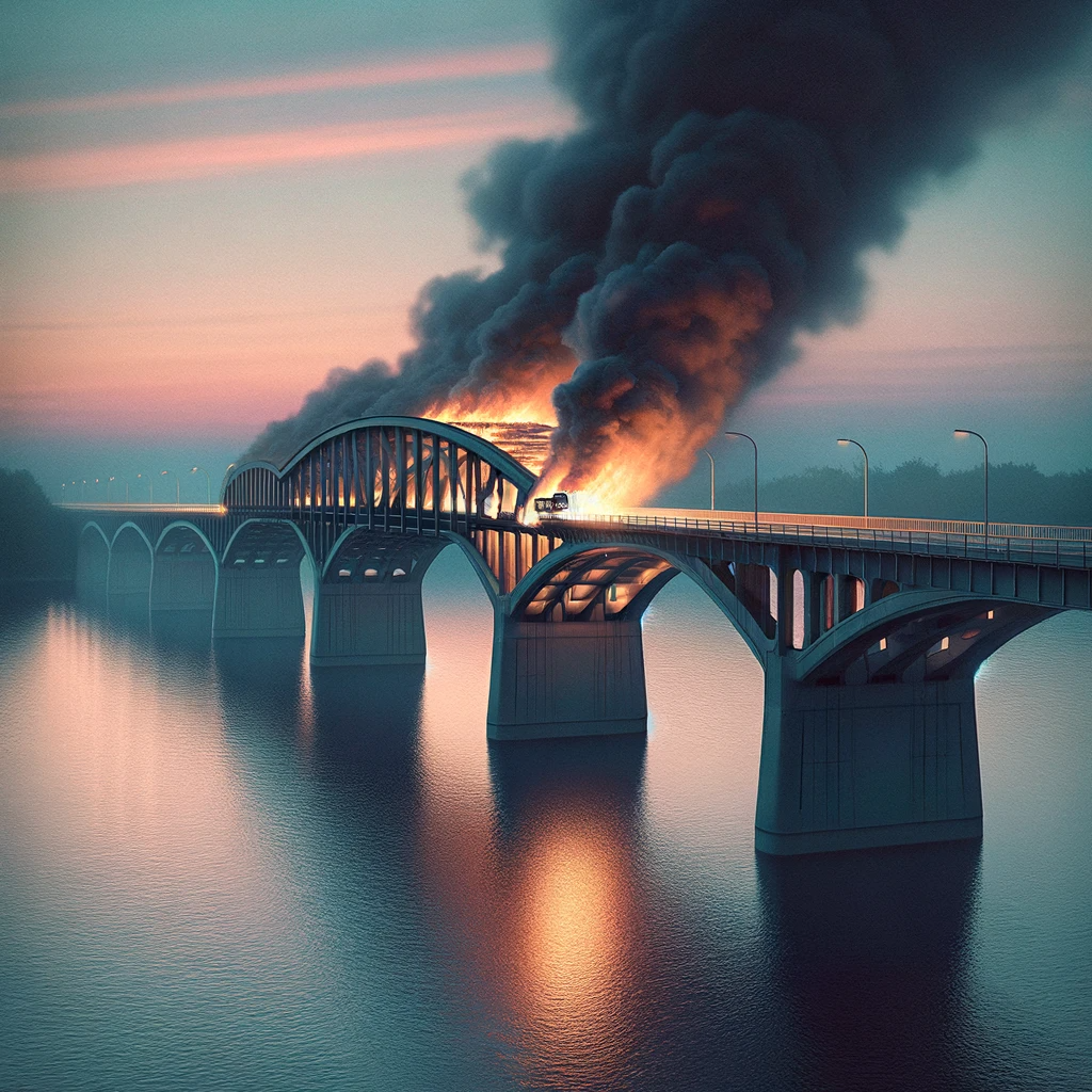 A burning bridge