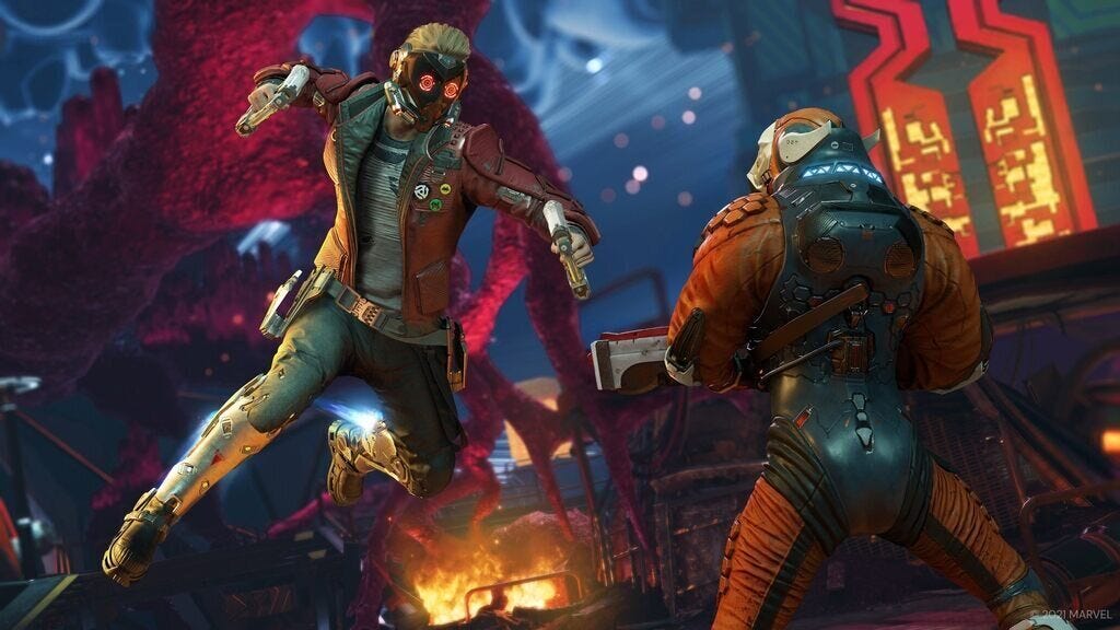 star lord sucker punching a knowhere guard