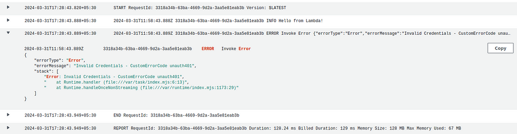 Unauthorized error log in CloudWatch
