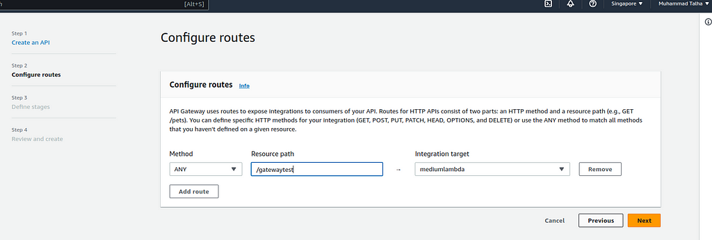 mapping of API and Lambda