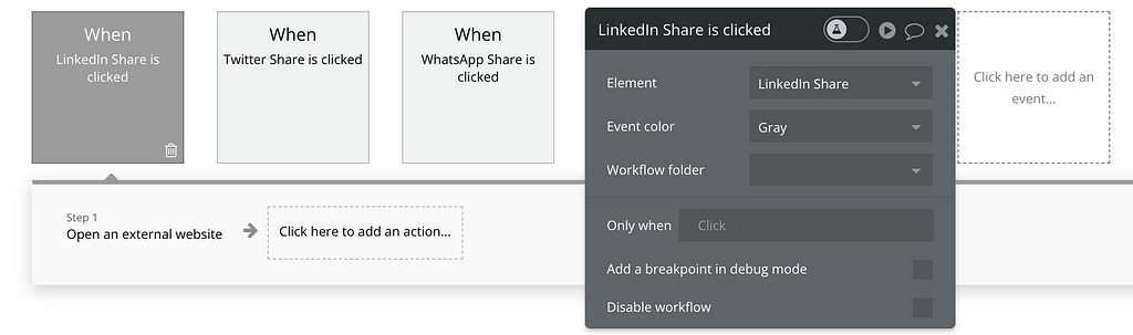 A picture showing the workflow for each share button/link