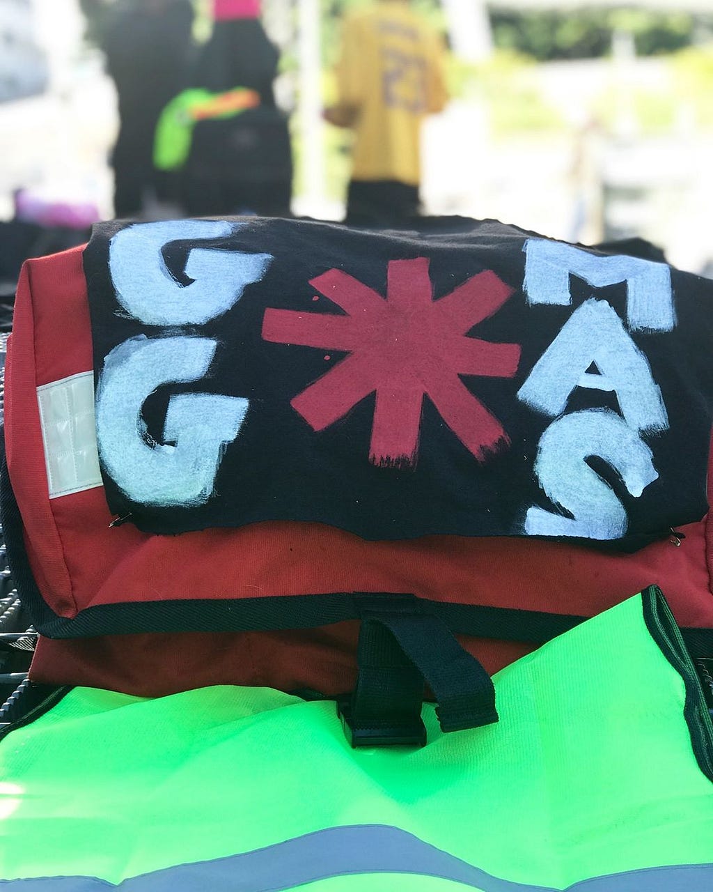 A medic bag with a patch that say “GG MAS”