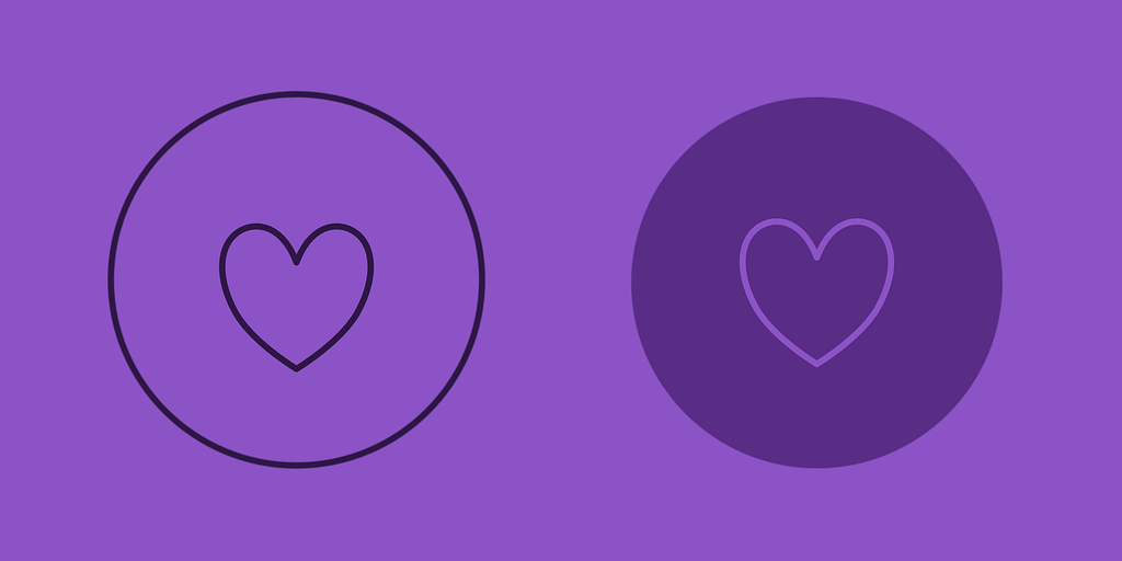 Digital illustration of two disabled circular buttons following the Neumorphism / Soft UI trend, in a purple color scheme.