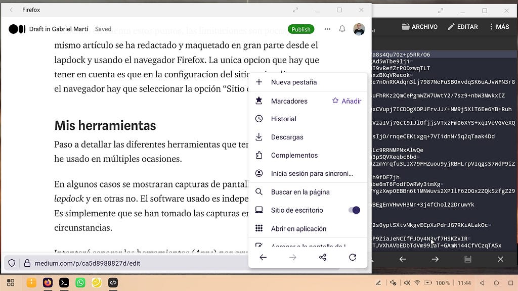 Configuración de página en Firefox para que trate el sitio como un equipo de escritorio