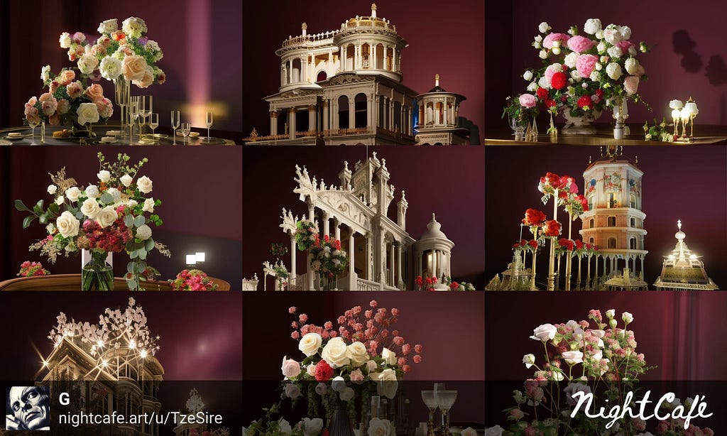 “A real photo of Skeleton City, White and Dark Red Mixed Roses, photorealism, light influence by Francisco Goya, Josephine Wall, Bernie Wrightson; apply ambient occlusion, shadow depth, volumetric lighting, 8k.”::1.3 “Giant intricate rosetrees, there are homes built-in, by Illia Repine, Agnolo Bronzino, god rays, 3d shading, hyperrealism, maximalism, 16k”::1 | Images Generated by Gustave Deresse; Writer & AI Artist in NightCafe; unedited
