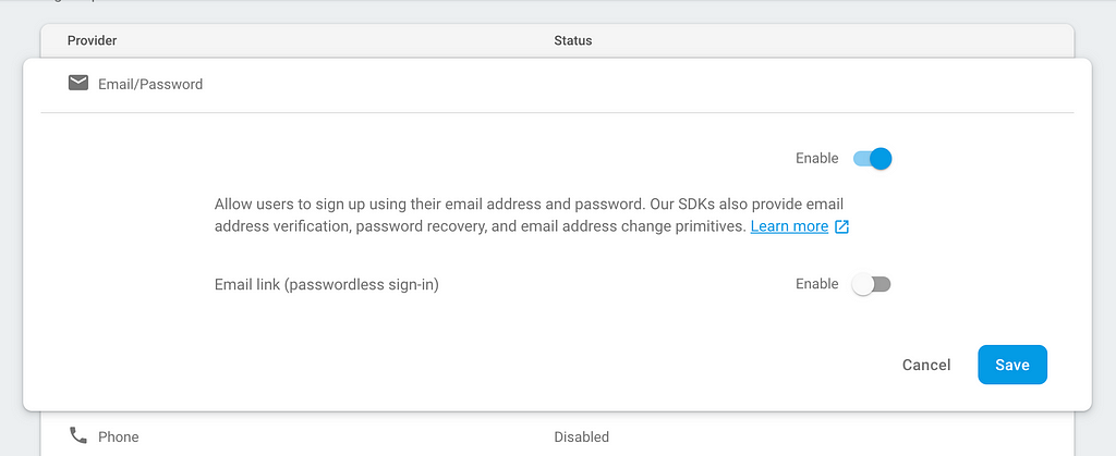 Enable username/password toggle