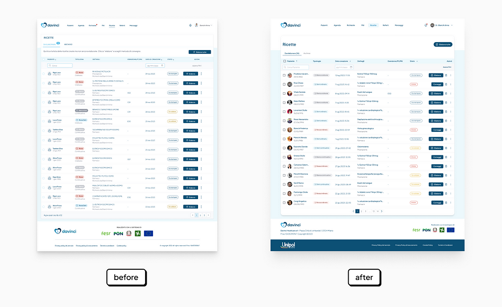 An example of one of our main product screen, before and after the implementation of the new design system.