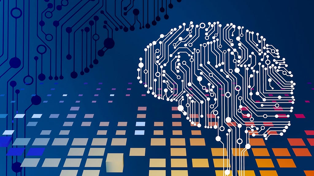 Illustration of a brain in a circuit board pattern