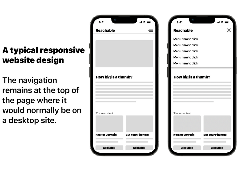 A typical responsive website design. The navigation remains at the top of the page where it would normally be on a desktop site.