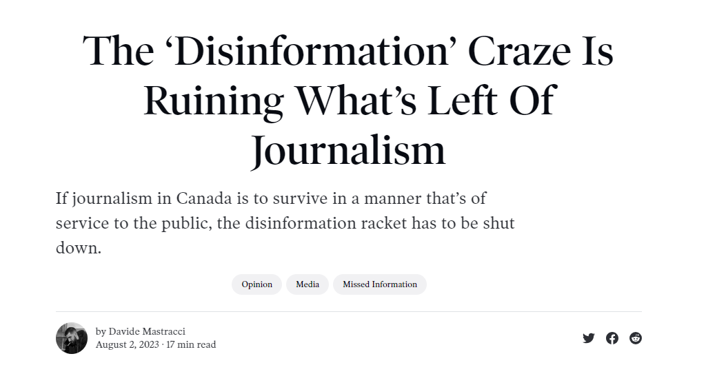 Screenshot of the headline of the Maple piece being discussed here