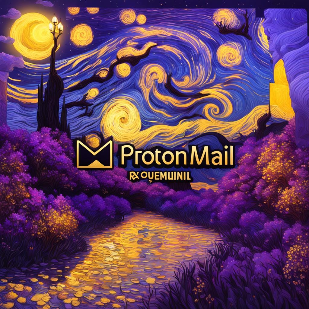 ProtonMail logo over van Gogh style painting