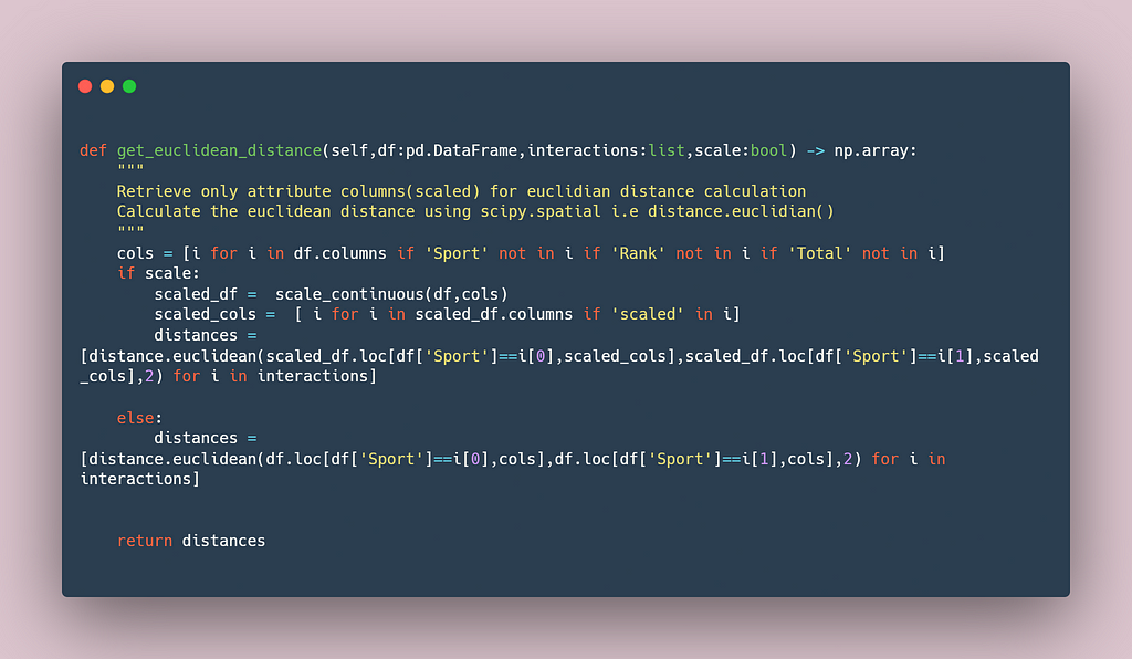 Get Euclidian Distance on scaled attribute values