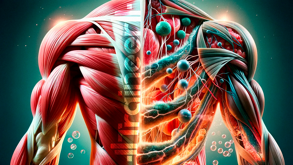 A muscular body and a representation of recovering the muscular fibers inside.