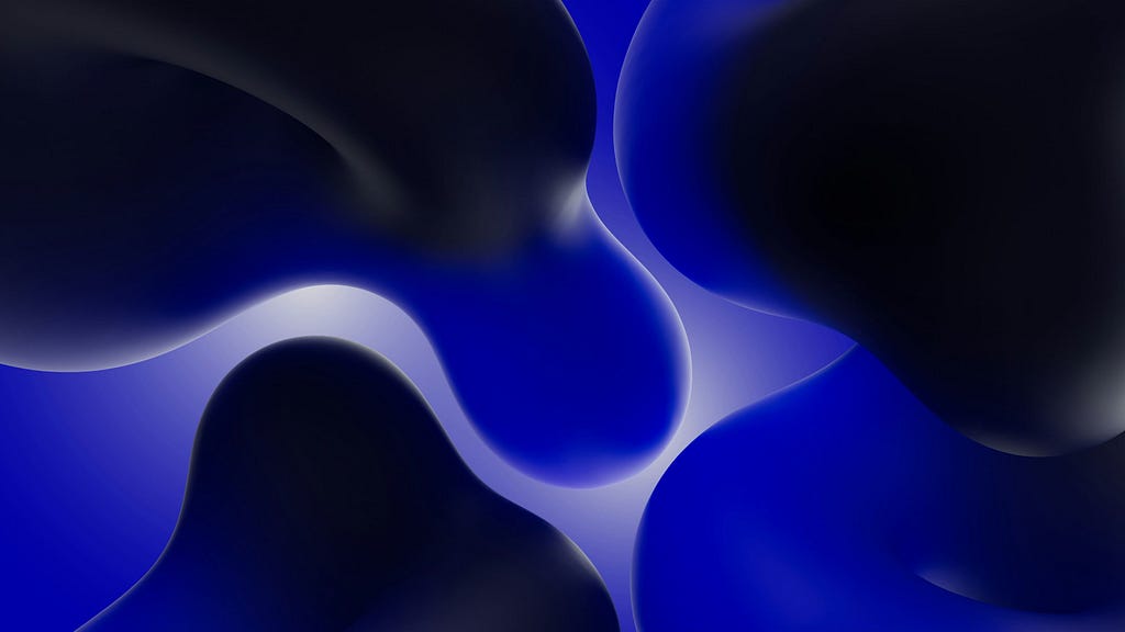 Abstract blue and black shapes representing the convergence of design and technology.