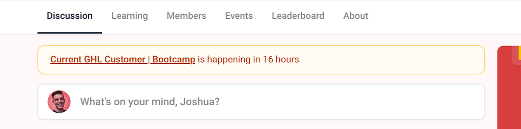 These yellow event notifications show the next upcoming event