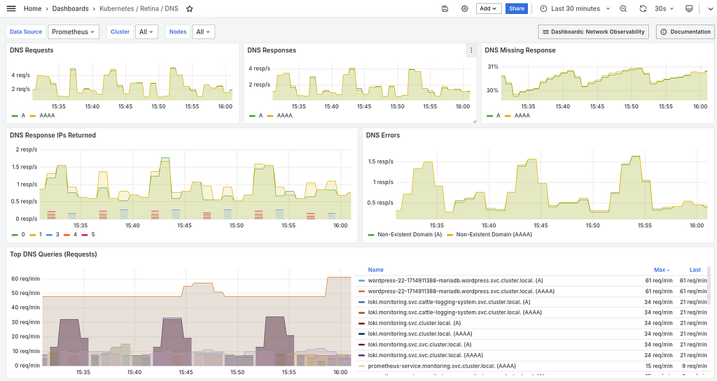 Retina dashboard for DNS metrics