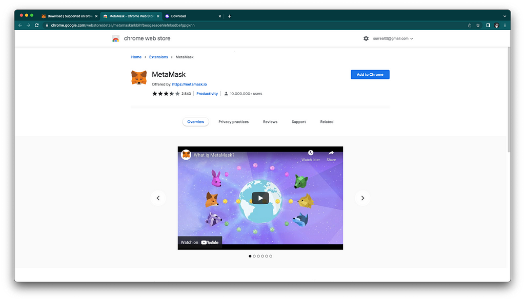 MetaMask extension page in the Chrome Store