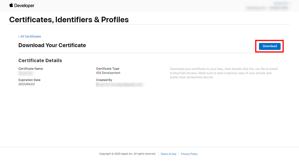 Downloading a certificate from the new Apple Developer Portal