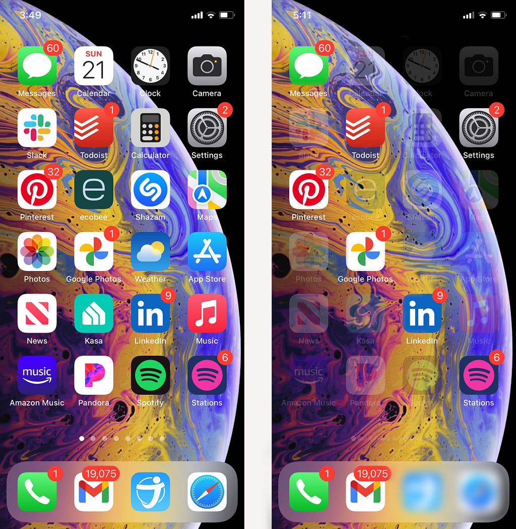 Inattentional blindness in iPhone home screens.