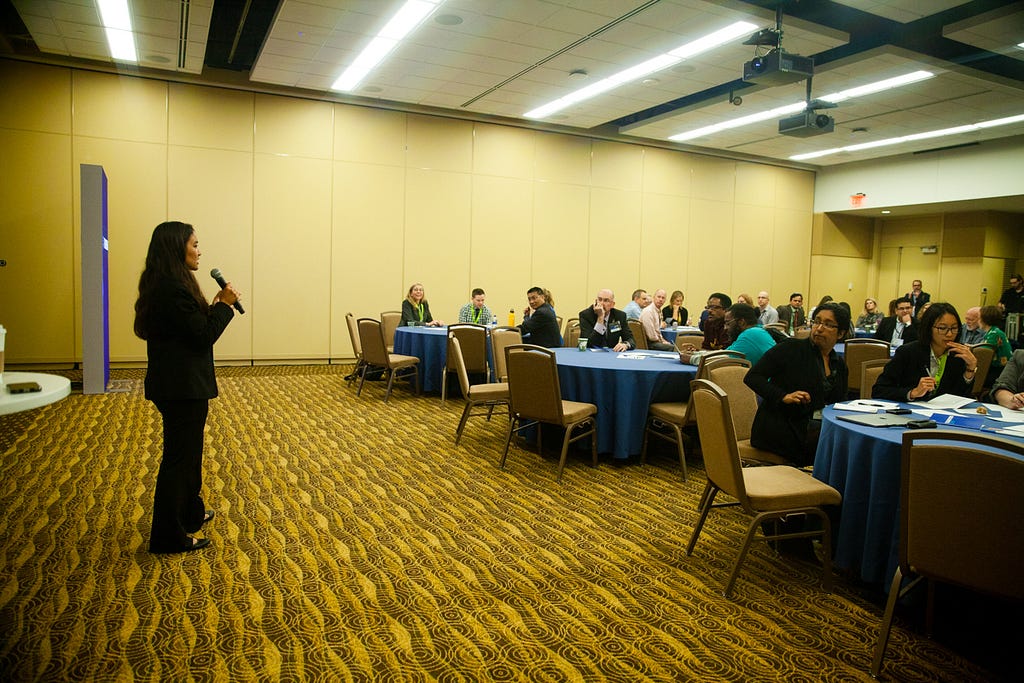 Picture of Anisha speaking at the Mayo conference