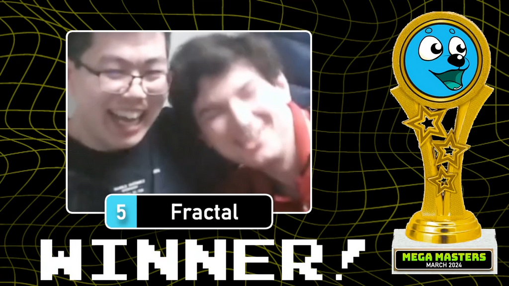 A picture of Fractal and Eren on the Mega Masters winner slide