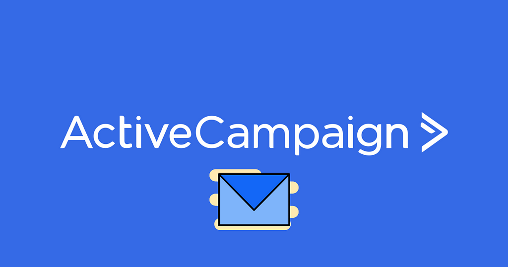 ActiveCampaign logo with white font and a blue background.