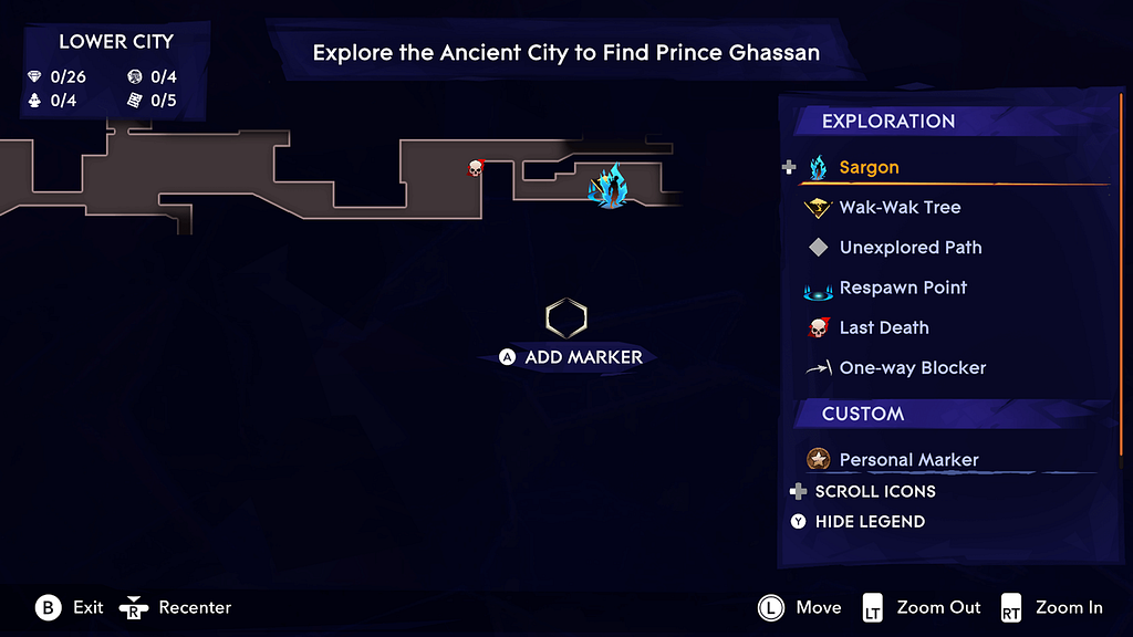 Game screen from Prince of Persia: The Lost Crown showing map with legend on the right